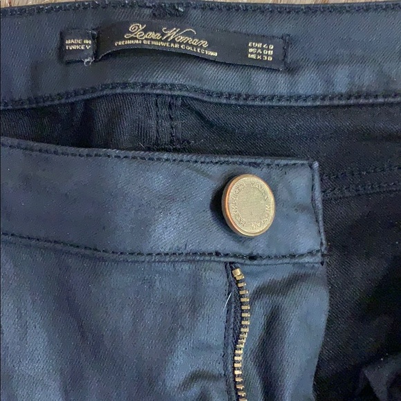 Zara Woman slim fit coated zipper black denim pant - Picture 5 of 8
